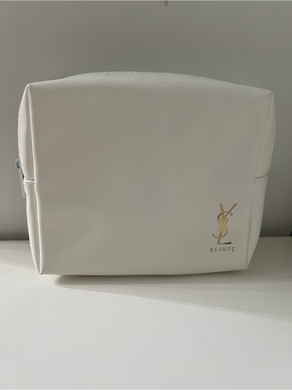 YSL Beauty white Cosmetic Pouch with Gold Logo